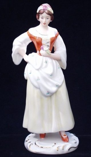 Lady with flower 7 x 8 x 19 cm, Porcelain Figures Duchcov