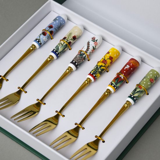 Sada vánočních dezertních vidliček - 6 ks., keramika + nerezová ocel, EGAN