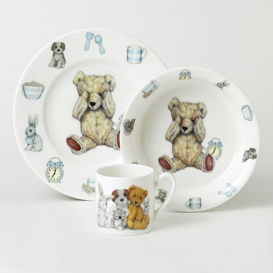 Teddy time: Children's 3 pcs. set in giftbox, Roy Kirkham fine bone china