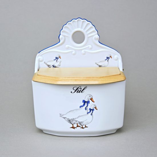 Slánka závěsná s dřevěným víčkem, 700 ml, Český porcelán a.s., husy