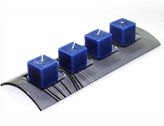 Advent Glass candlestick Tunnel, gray + black and white stripes, 34x13 cm, BDK - Glass