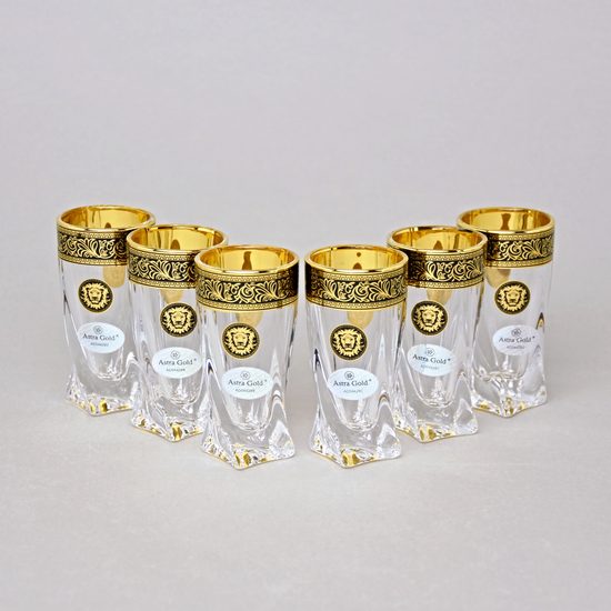 Astra Gold: Liqueur (shot) cup 50 ml, 6 pcs. set, Quadro crystal, Lilit and Leo Golden Black decor