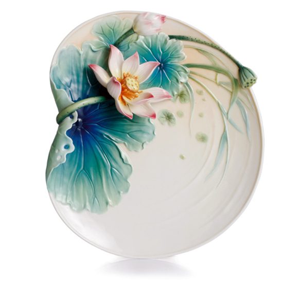 Peaceful Lotus design sculptured porcelain dessert plate 23 x 22 cm, Porcelain FRANZ