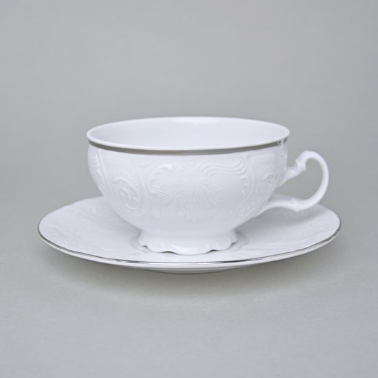 Šálek a podšálek čajový 275 ml / 18 cm, Thun 1794, karlovarský porcelán, BERNADOTTE mráz, platinová linka