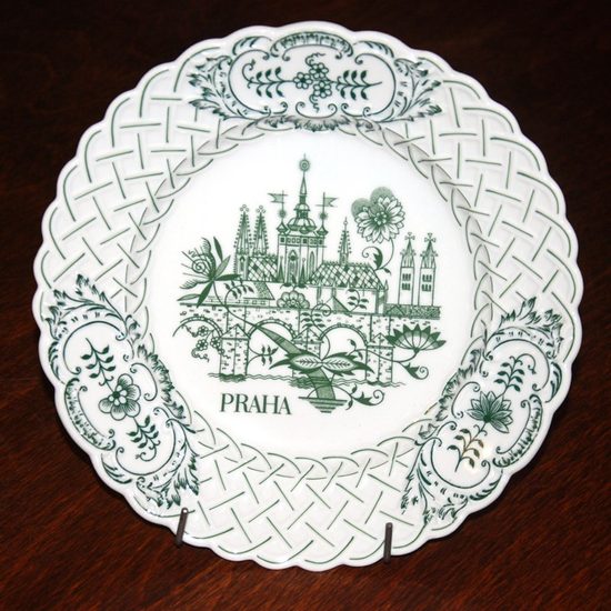 Talíř reliéfní závěsný Praha 24 cm, zelený cibulák, Český porcelán a.s.