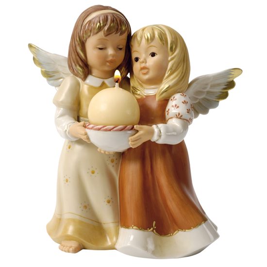 First Advent, Pair of Angel w. Candle 18 cm, porcelain, Goebel
