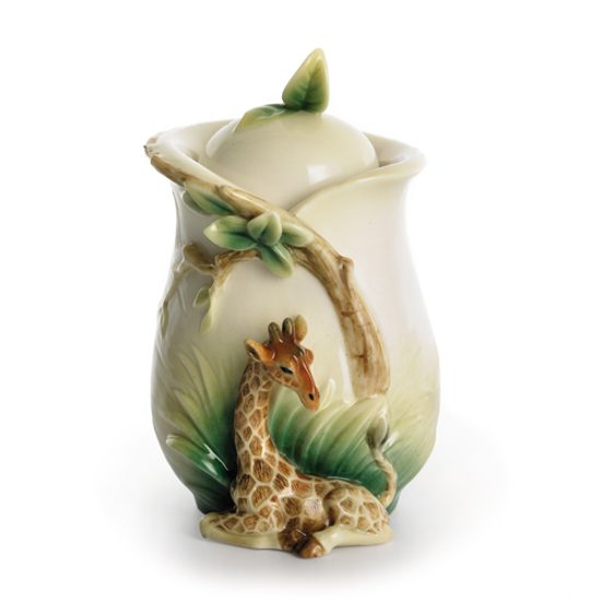 Endless Beauty giraffe design sculptured porcelain sugar jar with cover 10 cm, FRANZ Porcelain