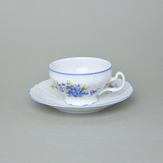 Tea cup and saucer 205 ml / 16 cm, Thun 1794 Carlsbad porcelain, BERNADOTTE Forget-me-not-flower