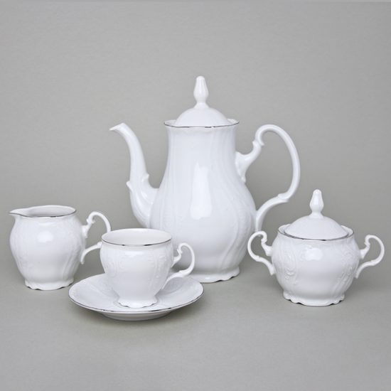 Coffee set for 6 persons, Thun 1794 Carlsbad porcelain, BERNADOTTE platinum