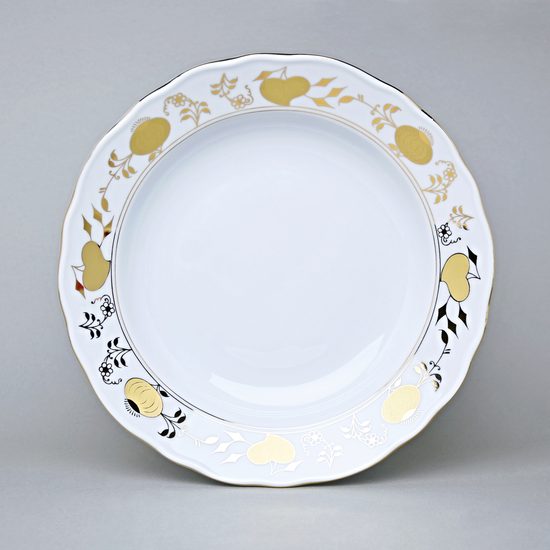 Talíř hluboký 24 cm, zlatý Cibulák, Český porcelán z Dubí