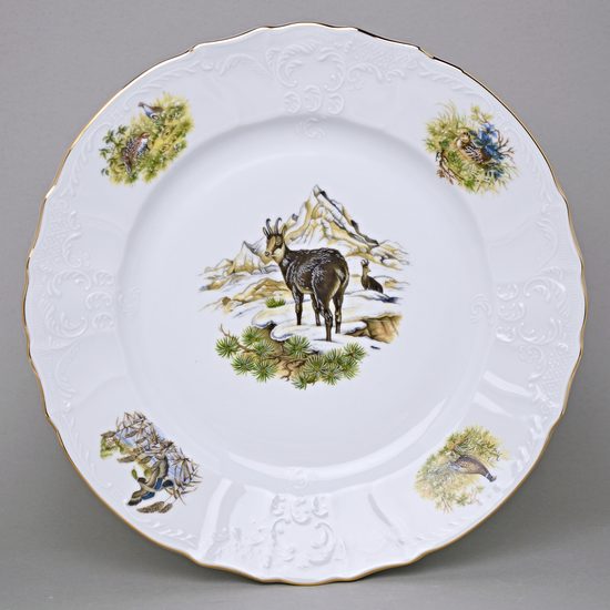 Dish round flat 32 cm, Thun 1794 Carlsbad porcelain, BERNADOTTE hunting