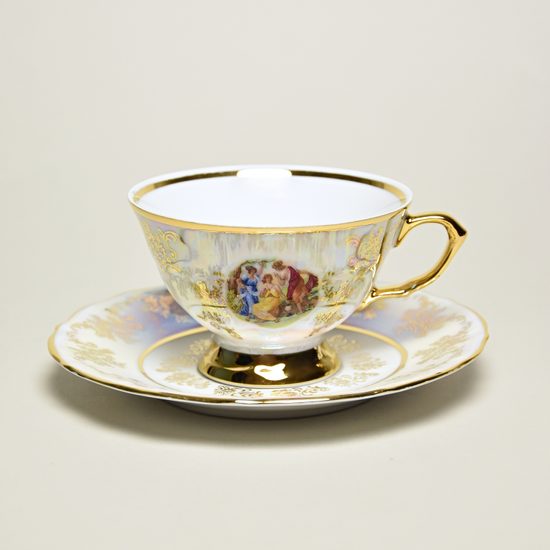 Šálek 200 ml a podšálek čajový, Tři Grácie, zlatý listr, Marie Tereza Carlsbad