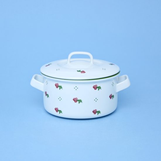 Soup cup / kettle 500 ml with handles and lid, red flowers + green, G. Benedikt 1882