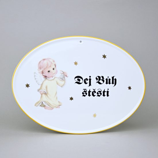 Boží požehnání (cedulka na zeď) 24,5 x 18 cm, Andílek žlutý, Český porcelán a.s.