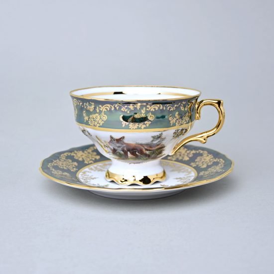 Tea cup 230 ml + saucer, Hunting - Green, Queen's Crown