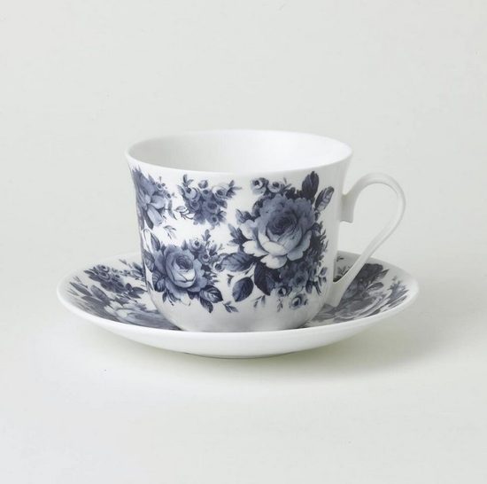 Blue Chintz: Šálek 420 ml a podšálek snídaňový, anglický kostní porcelán Roy Kirkham