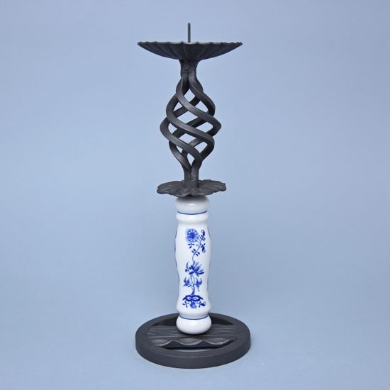 Krbový svícen chalupářský 29 cm (porcelán + železo), Cibulák, originální z Dubí