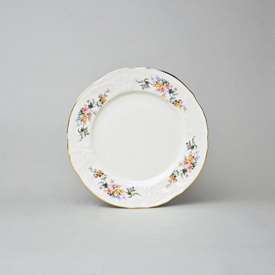 Plate dessert 19 cm, Thun 1794, karlovarský porcelán, BERNADOTTE ivory + flowers + golden line