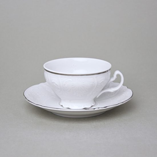 Tea cup and saucer 205 ml / 16 cm, Thun 1794 Carlsbad porcelain, BERNADOTTE frost, Platinum line