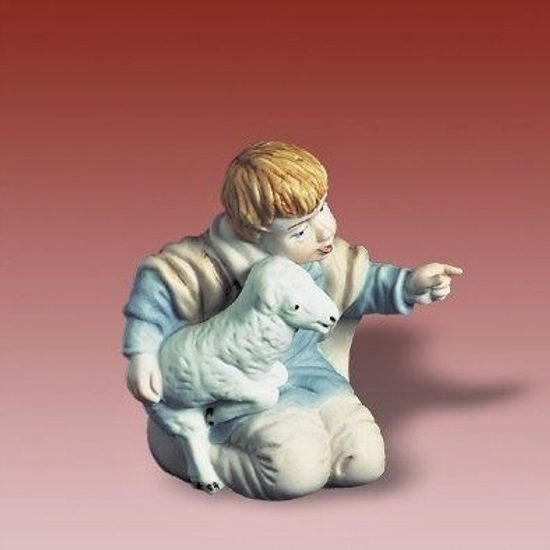 Chlapec s ovečkou, 6,2 x 5,5 x 7,2 cm, Biskvit + Saxe, Porcelánové figurky Duchcov