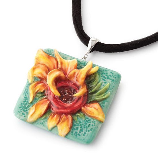 Van Gogh Sunflowers design sculptured porcelain necklace 5 cm, FRANZ Porcelain