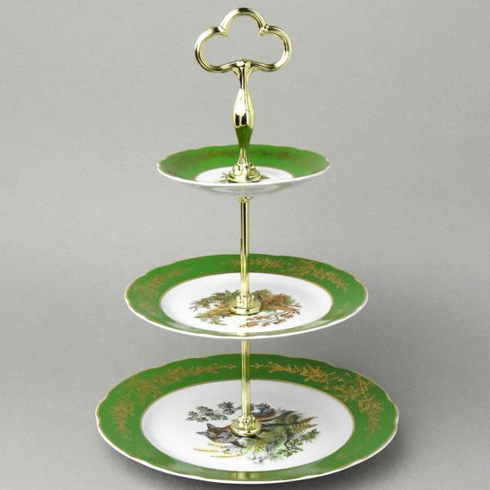 Etažer 3 díl. 34 cm, Mary-Anne, zelený myslivec, Leander Loučky