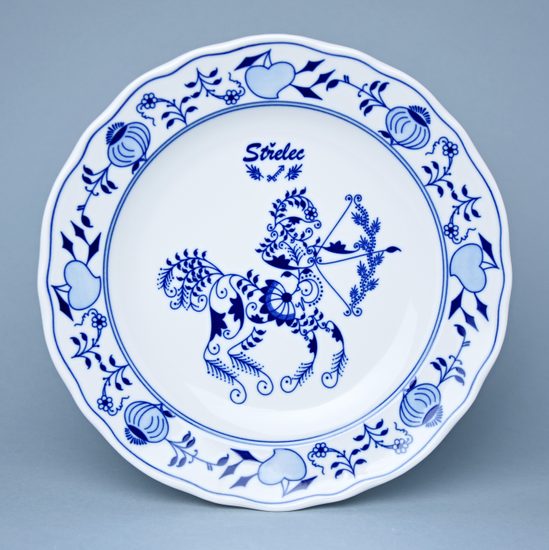 Talíř mělký 24 cm, Střelec, (i na zeď), Cibulák, originální z Dubí