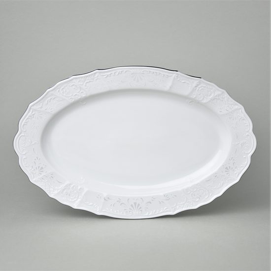 Dish oval 36 cm, Thun 1794 Carlsbad porcelain, BERNADOTTE frost, Platinum line