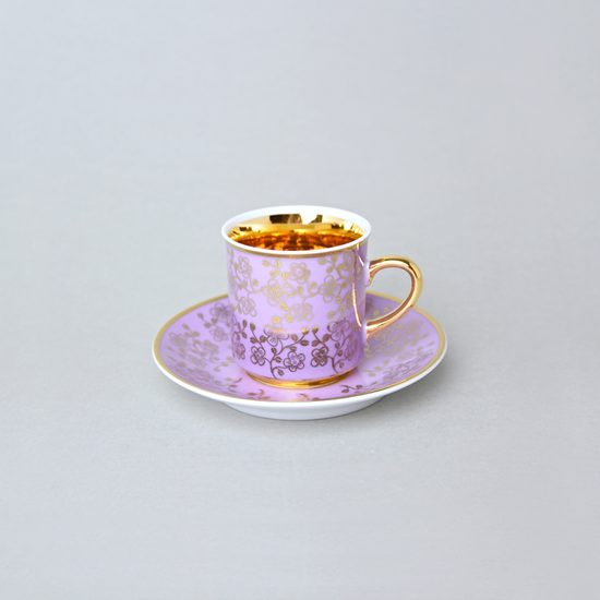 Šálek 100 ml mocca a podšálek 11,5 cm Sabina, vnitřní zlacení, lila, Leander Loučky