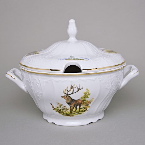 Soup tureen 2,5 l, Thun 1794 Carlsbad porcelain, BERNADOTTE hunting