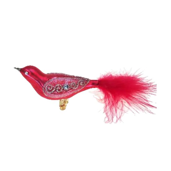 Vánoční ozdoba ptáček, 10 cm, červený, České ozdoby MIJA