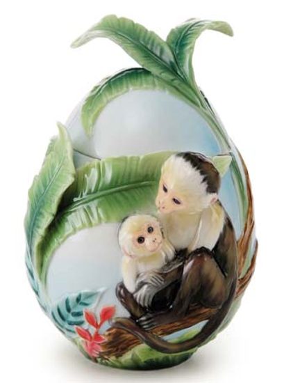 Monkey mischief design sculptured porcelain sugar jar 13 cm, FRANZ Porcelain