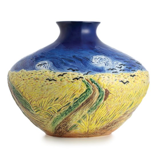 Van Gogh Wheatfield with Crows design sculptured porcelain mid size vase 26 cm, FRANZ Porcelain