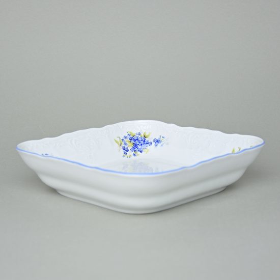 Bowl square deep 25 cm, Thun 1794 Carlsbad porcelain, BERNADOTTE Forget-me-not-flower