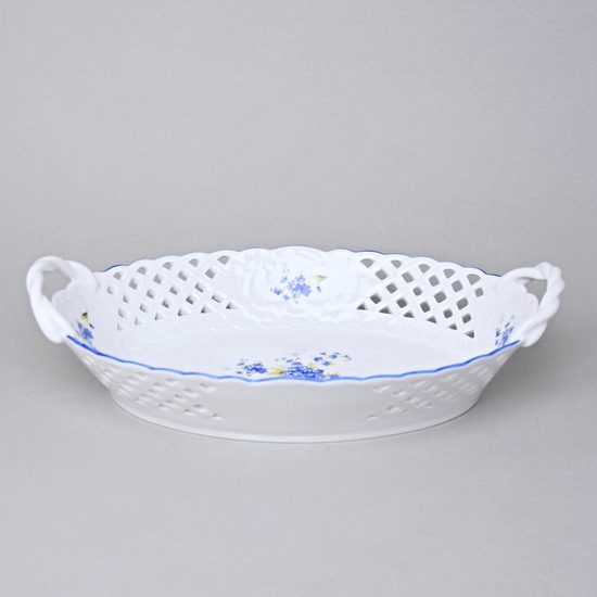 Basket oval perforated 28 cm, Forget-me-not, Český porcelán a.s.