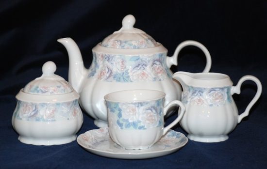 Tea set for 6 persons, Thun 1794 Carlsbad porcelain, ROSE 80219