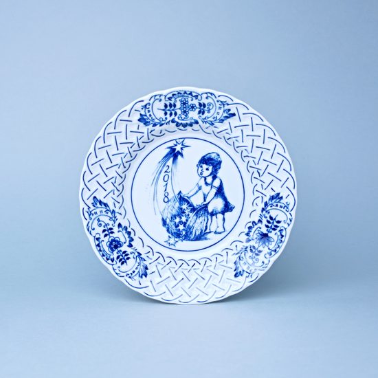 Annual plate 2018, wall, 18 cm, relief, Original Blue Onion Pattern