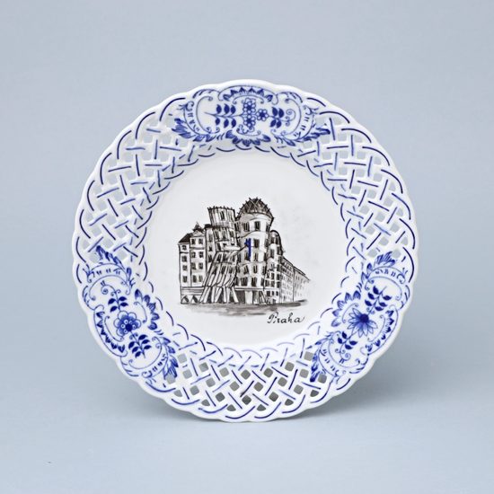 Plate perforated – Prague Monuments (Black, Random selection), 18 cm, Vilém Janoušek, Original Blue Onion Pattern