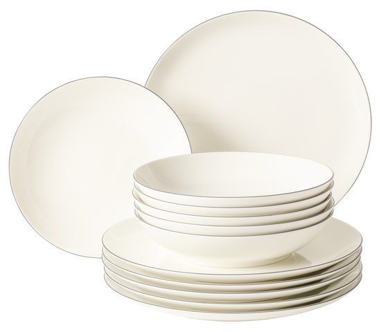 Talířová sada 12 díl., Savona fine diamond se šedou linkou, porcelán Seltmann