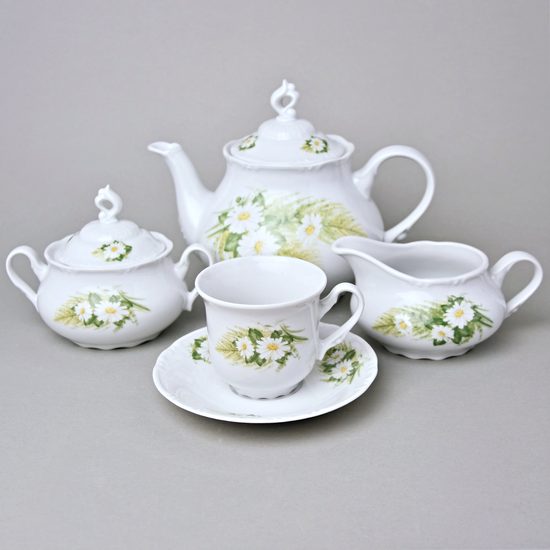 Čajová souprava pro 6 osob, Thun 1794, karlovarský porcelán, CONSTANCE 80262 kopretiny