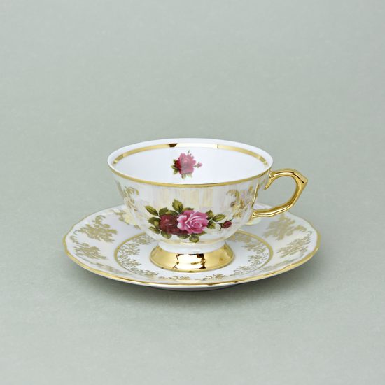 Cup tea 200 ml and saucer, Cecily (Roses) + gold, Carlsbad