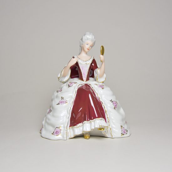 Sedící dáma rokoko se zrcátkem 12 x 14 x 15 cm, Purpur, Porcelánové figurky Duchcov