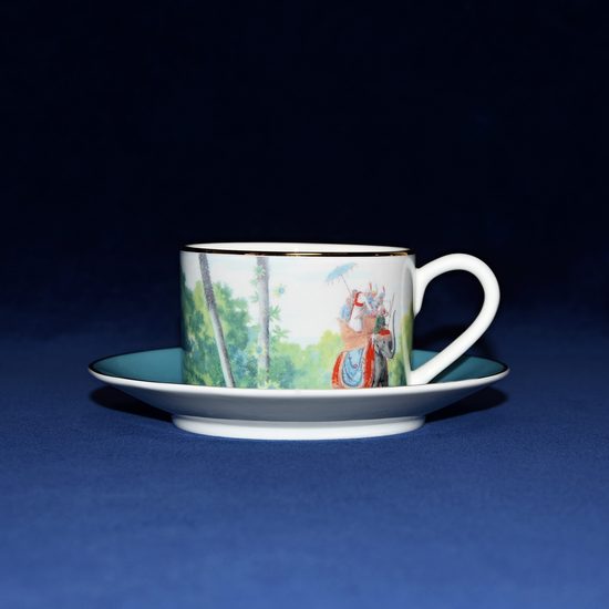 Blenheim Palace - Indian Room, Tiger and elephant: Cup 200 ml and saucer breakfast, English Fine Bone China, Roy Kirkham