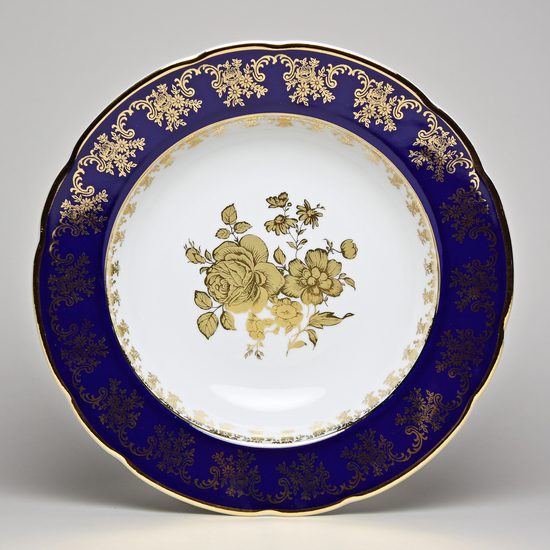Mary-Anne 431: Deep plate 23 cm, cobalt + gold rose, Leander Loučky