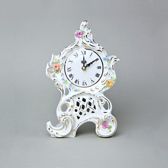 Hodiny Vlasta prořezávané, Saxe, barevné květy, Hodiny Duchcov