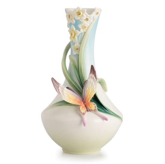 Papillon butterfly design sculptured porcelain small vase 18 cm, FRANZ Porcelain