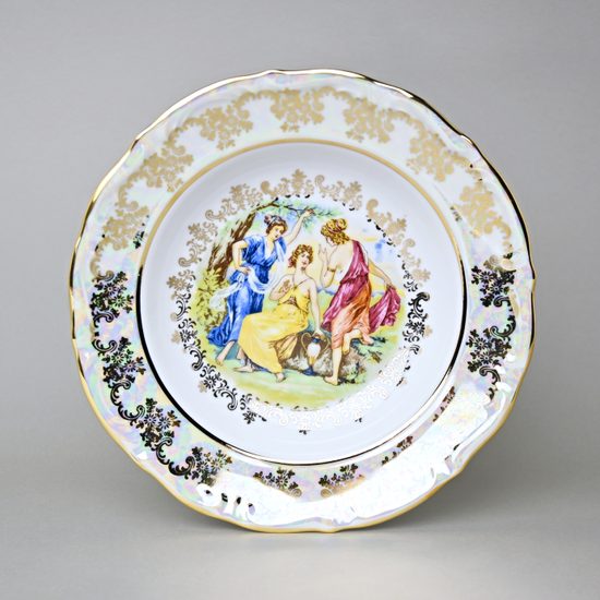 Talíř hluboký 23 cm, Tři Grácie, zlatý listr, porcelán QueensCrown