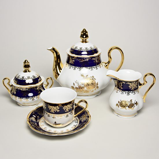 Mary-Anne 431: Tea set for 6 pers., cobalt + gold rose, Leander Loučky