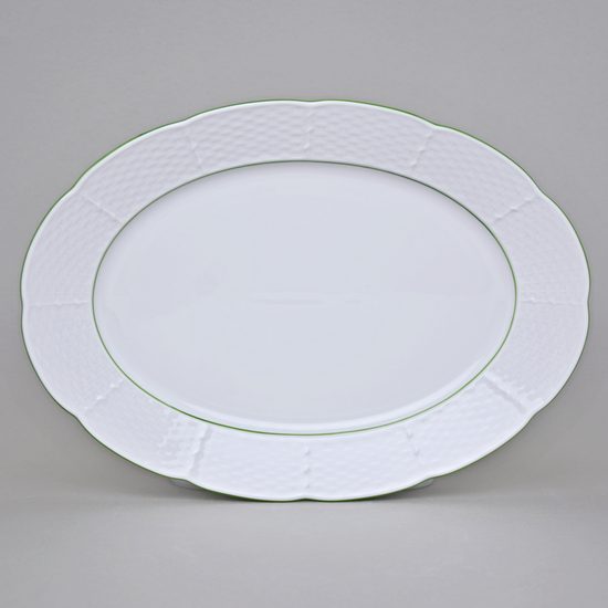 7047703: Dish oval flat 32 cm, Thun 1794, karlovarský porcelán, NATÁLIE light green lines