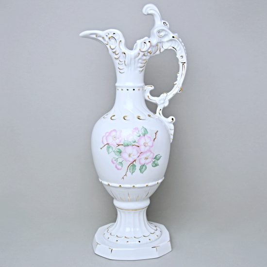 Váza AMFORA Maxi Jednouchá 55 cm, Bílá + zlato + květiny, Porcelánové vázy Duchcov